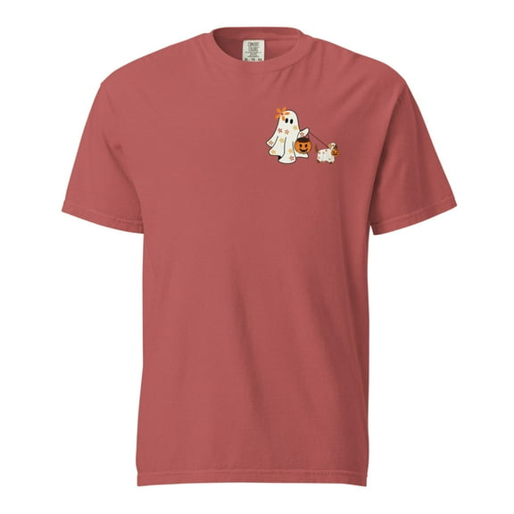 Comfort Colors® Сute Ghost Dog Shirt, Dog Lovers Halloween Gift, Halloween Dog Shirt, Spooky, Women Halloween Shirt, Fall Graphic Tee (Crimson, XL)