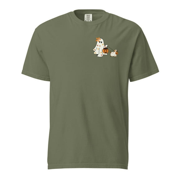 Comfort Colors® Сute Ghost Dog Shirt, Dog Lovers Halloween Gift, Halloween Dog Shirt, Spooky, Women Halloween Shirt, Fall Graphic Tee (Moss, XL)