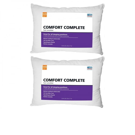 Comfort Complete Bed Pillow - Standard/Queen Size, Soft & Supportive Sleep Pillow for Side/Back/Stomach Sleepers (Hypoallergenic, Washable Cover, Ideal for Restful Sleep) ​