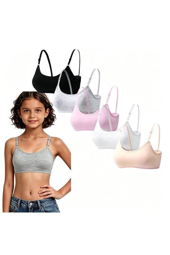 Comfort Cotton Training Bras for Teen Girls 10 to 16 Wire Free Light Padding, Adjustable Straps Breathable Soft First Puberty Bra, Big Kids Daily Casual Wear