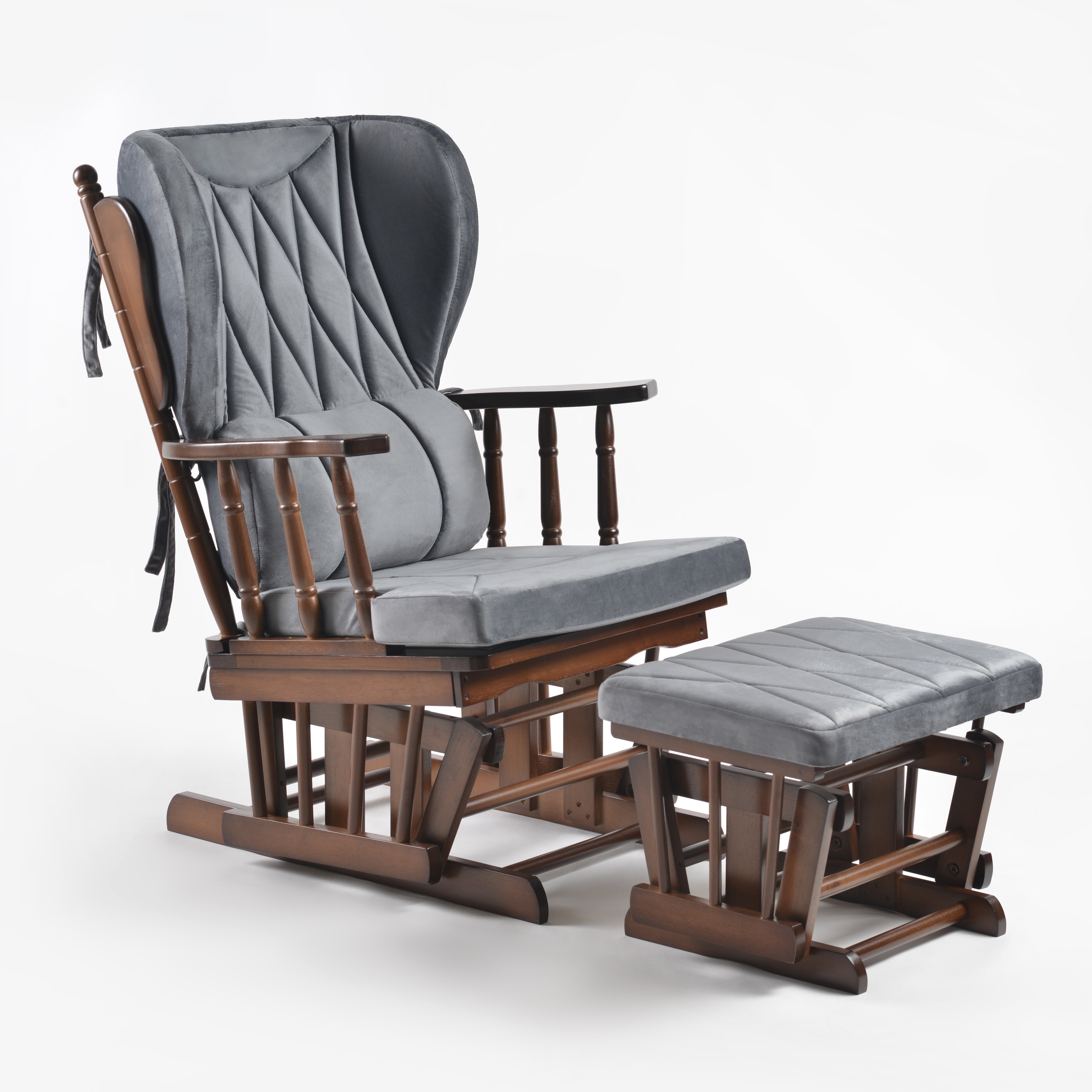Comfort Deluxe Gray Velvet Glider Chair and Ottoman Set