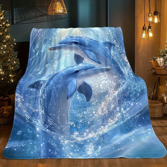 Comfort Dolphins Wave HD Printed Flannel Blanket - Soft Warm Travel Camping Sofa Bed Throw Gift 3 Sizes 30x40 50x60 60x80 in
