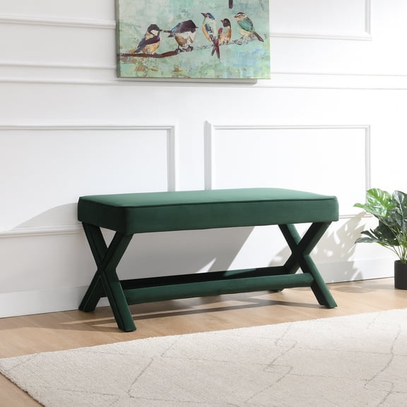 Comfort Double Bench, Upholstered in Velvet Fabric, Velvet Green