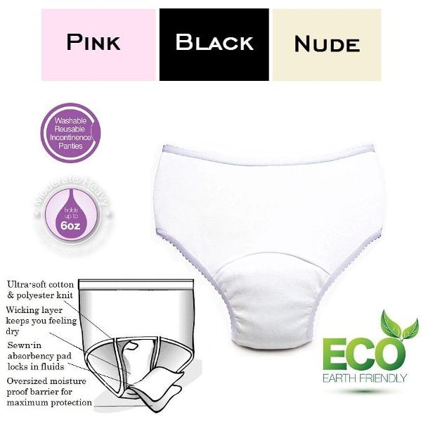 Comfort Finds Ladies Reusable Incontinence Panty 6oz 3-Pack Assorted Colors