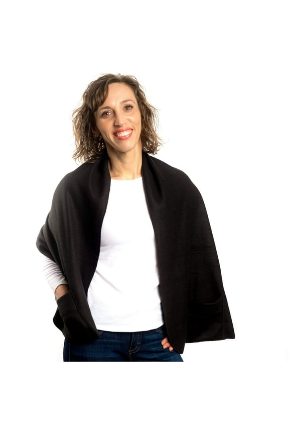 Polar Fleece Shawl with Pockets Black - Pack of 2