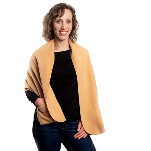 Comfort Finds Polar Fleece Shawl with Pockets Camel - Pack of 2