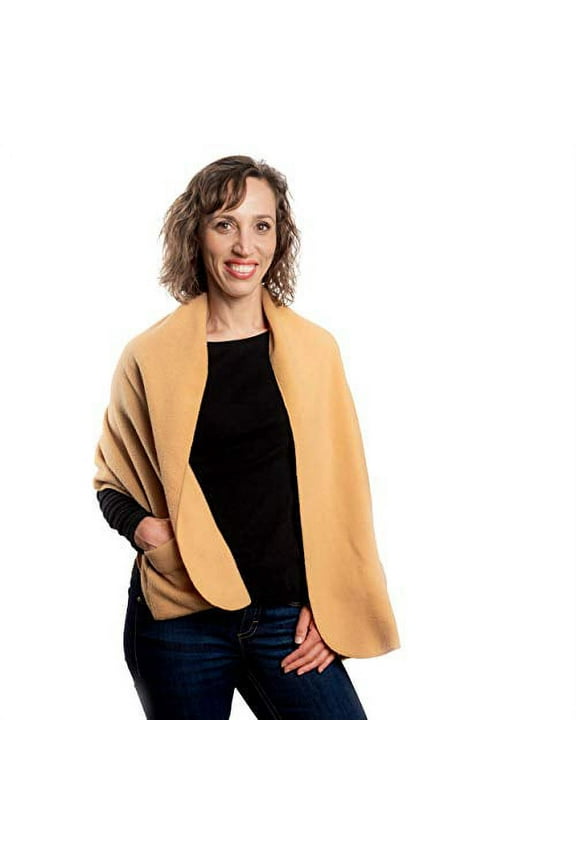 Polar Fleece Shawl with Pockets Camel - Pack of 2