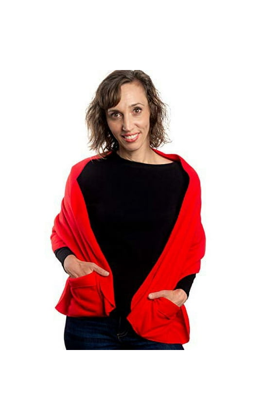 Polar Fleece Shawl with Pockets Red - Pack of 2