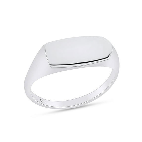 AFFY Comfort Fit Narrow Rectangular Signet Ring In 14K White Gold Over 925 Sterling Silver, Ring Size-11.5