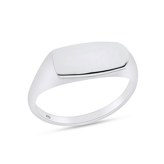 AFFY Comfort Fit Narrow Rectangular Signet Ring In 14K White Gold Over 925 Sterling Silver, Ring Size-7