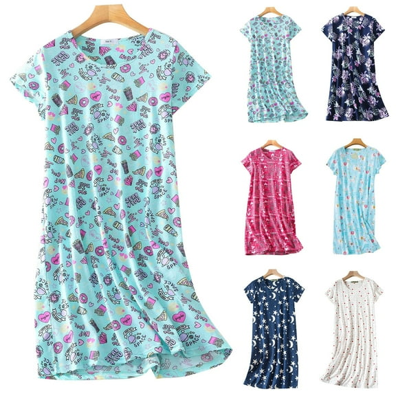 Comfort Fit Nightgown Plus Size Cotton Sleep Dress Short Sleeve Home Wear