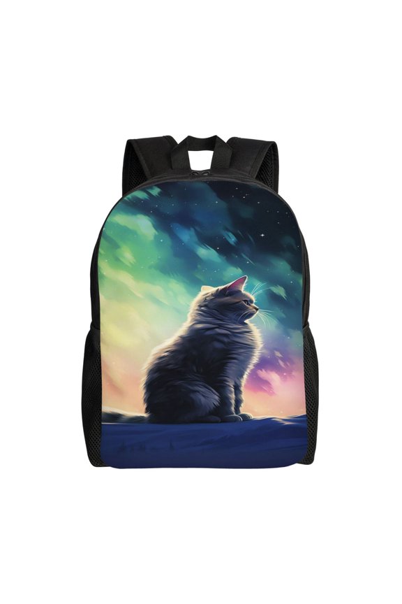 Comfort Fit Unisex Aurora Borealis Cat Backpack Great Design Durable For Daily Commute & Travel Adventures 16 Inch