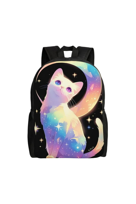 Comfort Fit Unisex Cat Moon Stars Galaxy Backpack Great Design Durable For Daily Commute & Travel Adventures 16 Inch