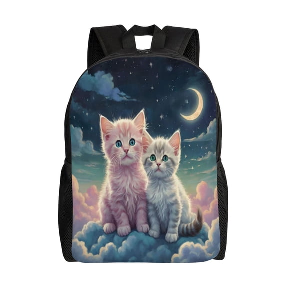 Comfort Fit Unisex Kittens Moon Clouds Stars Backpack Great Design Durable For Daily Commute & Travel Adventures 16 Inch