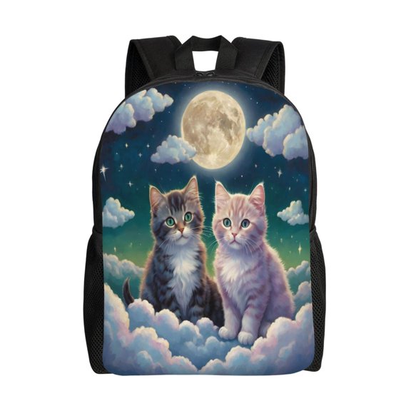 Comfort Fit Unisex Kittens Moon Clouds Stars Backpack Great Design Durable For Daily Commute & Travel Adventures 16 Inch