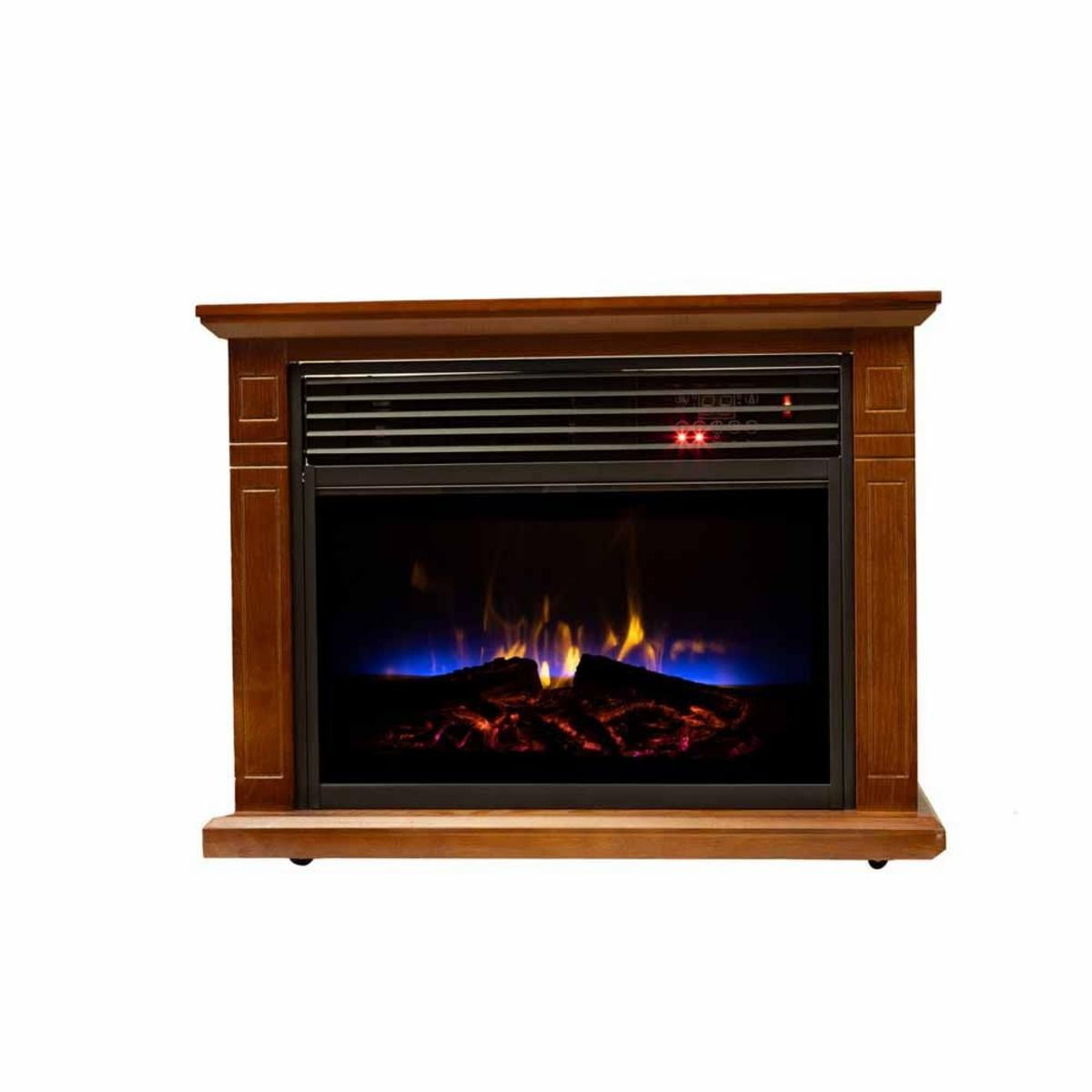Vintage Oak Electric Mobile Fireplace with Tri-Color Flame