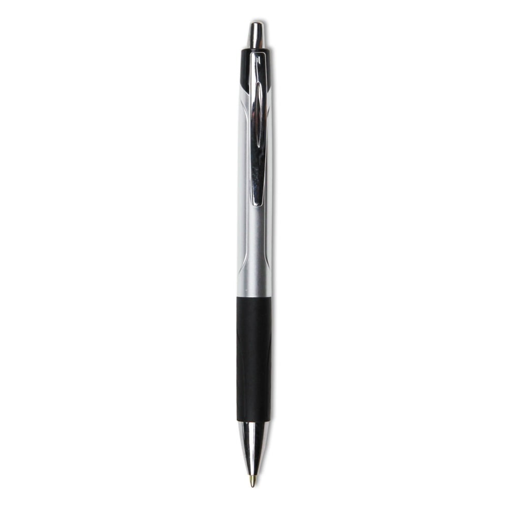 UNIVERSAL Comfort Grip Ballpoint Pen, Retractable, Medium 1 Mm, Black Ink, Silver Barrel, Dozen