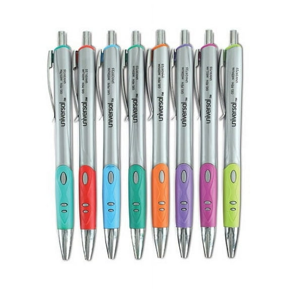 Comfort Grip Gel Pen, Retractable, Medium 0.7 Mm, Assorted Ink Colors, Silver Barrel, 8/pack | Bundle of 2 Sets