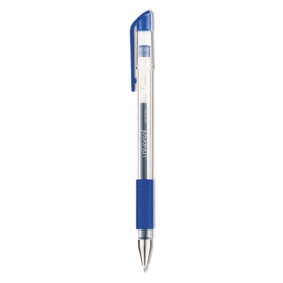 Universal UNV39511 0.7 mm. Medium Comfort Grip Stick Gel Pen - Blue Ink, Clear/Blue Barrel (1-Dozen)