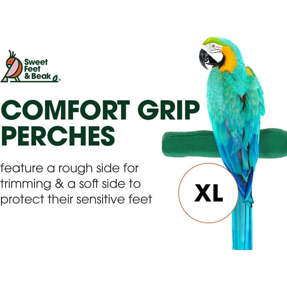 Comfort Grip Safety Perch for Birds - XL 13.5" Pedicure Perch for Healthy Nails and Beaks