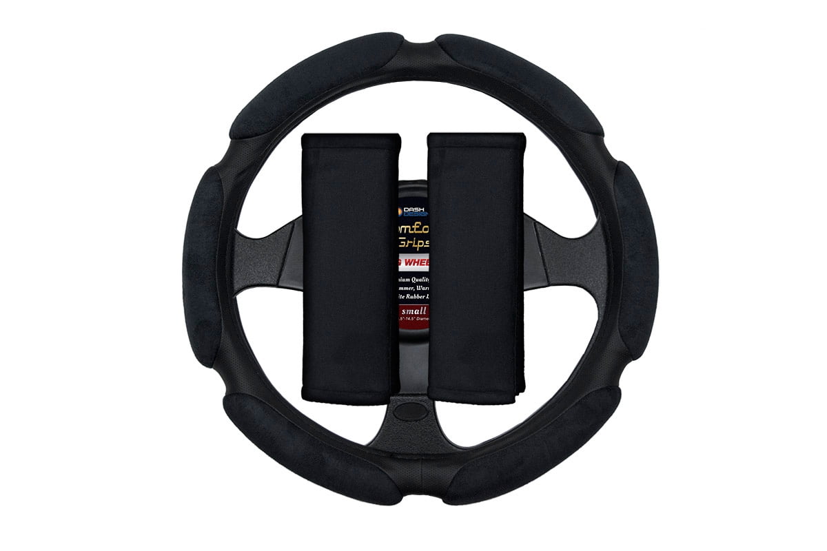 Comfort Grips Multi Grip Steering Wheel Cover / Seat Belt Cushions Combo Pack Small Black