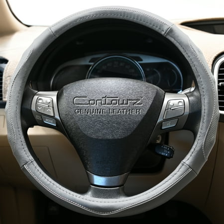 Comfort Grips Steering Wheel Cover - Contourz Pro Grip Leather Small (13.5 - 14.4) Grey / White