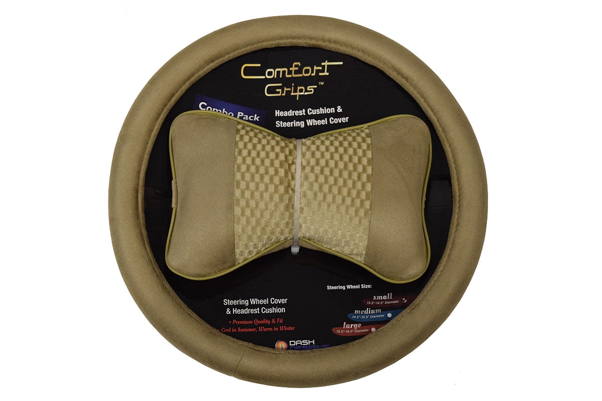 Comfort Grips Ultra Plush Steering Wheel Cover / Headrest Combo Pack Medium Tan