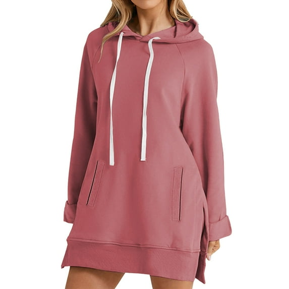 Comfort Hoodie, Yigetop Fashion Casual Women's Warm Sweatshirt Long Sleeve O Neck Soft Solid Shirt Ladies Winter Sweatshirts Tops Travel Hoodie Pink 3XL
