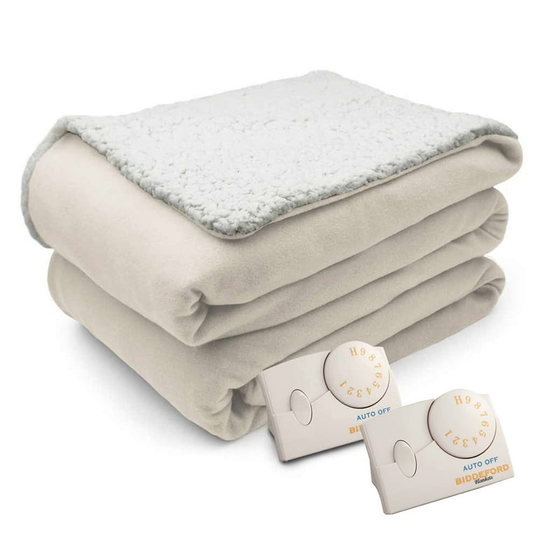 Biddeford Queen Size Comfort Knit Natural Sherpa Electric Heated Blanket with Adjustable Heat Settings Walmart