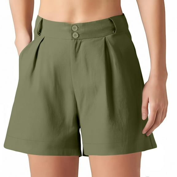 Comfort Linen Bermuda Shorts for Women Wide Leg Dressy Casual with Pockets, Button Detail Summer Shorts (Trendy & Versatile)