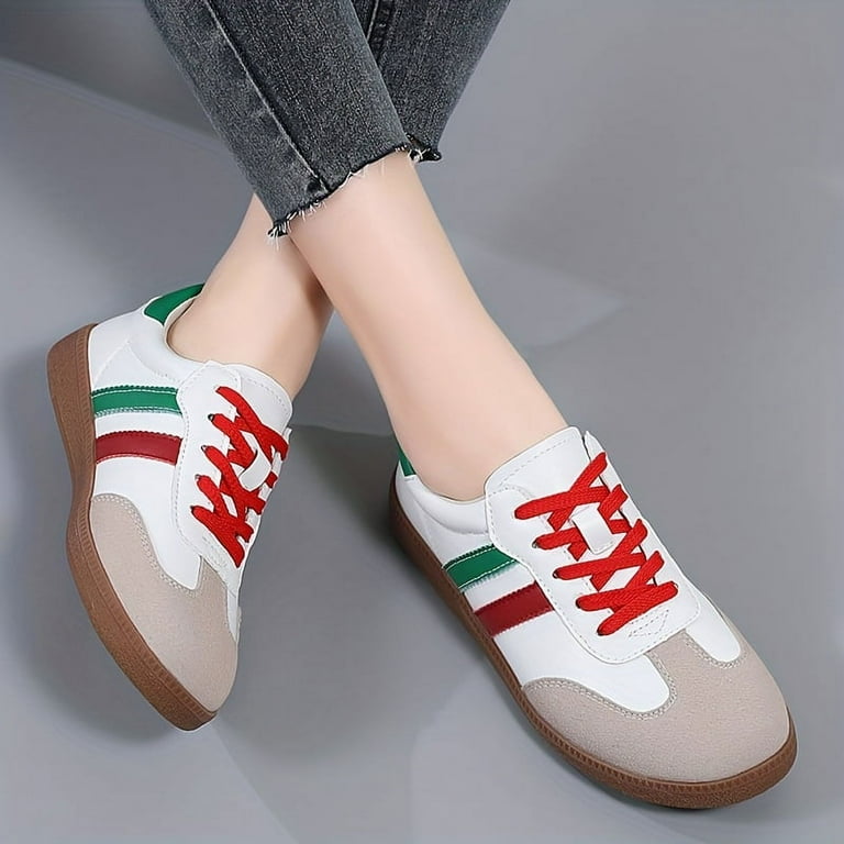 Comfort Meets Style Women s Versatile Colorblock Lace Up Sneakers with Soft Sole for All Season Wear Walmart