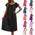 thumbnail image 1 of Comfort Nightgown for Women Cap Sleeve Pleated House Dress Soft Mid Length Nightshirt Nightdress Sleepwear Light Purple One Size, 1 of 4