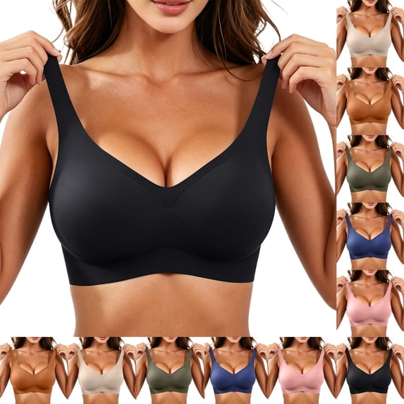 Comfort No Underwire Seamless Bras for Women,Plus Size Wide Shoulder Strap Breathable Daily Sleep Underwear