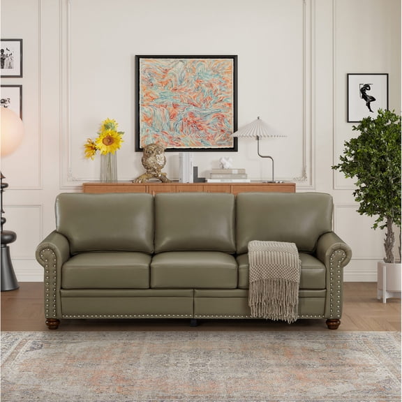 Comfort - Oriented Design - Taupe Faux Leather Sofa for Relaxing in the Living Room