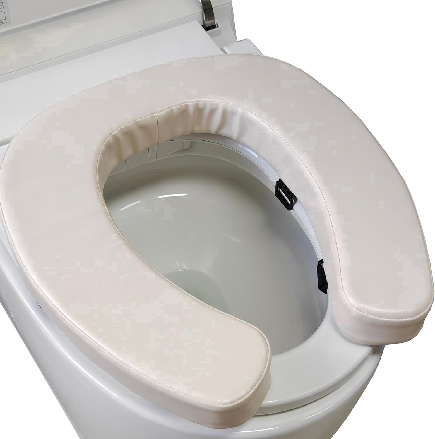 FEIYONG U-Shape soft toilet seat cushion, 2-inch high-density foam, waterproof PU fabric. Hook&loop anti-slip design, fits most toilets, elegant beige.