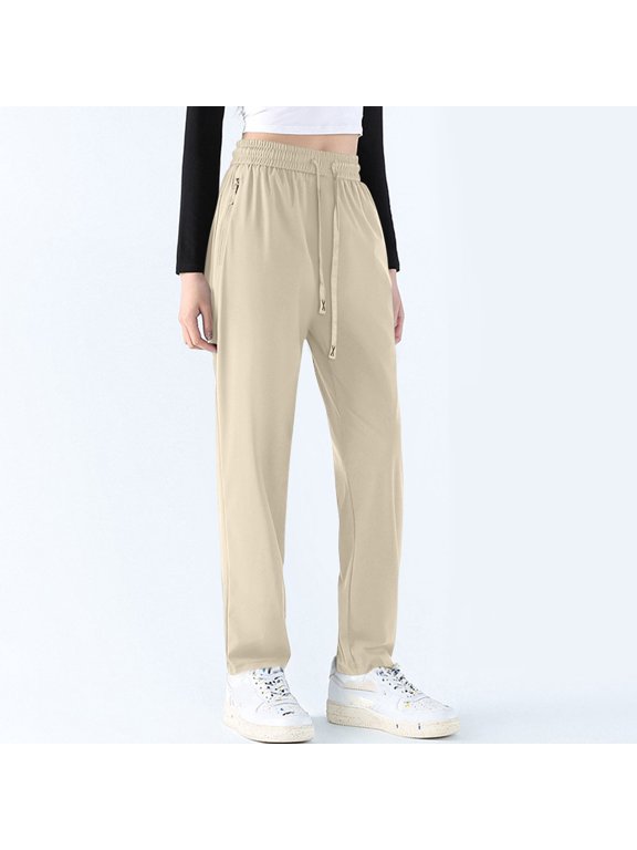 Comfort Pants for Women Stretch Active Pants Ice Silk Comfort Casual Quick Drying Hiking Breathable Pant Beige L