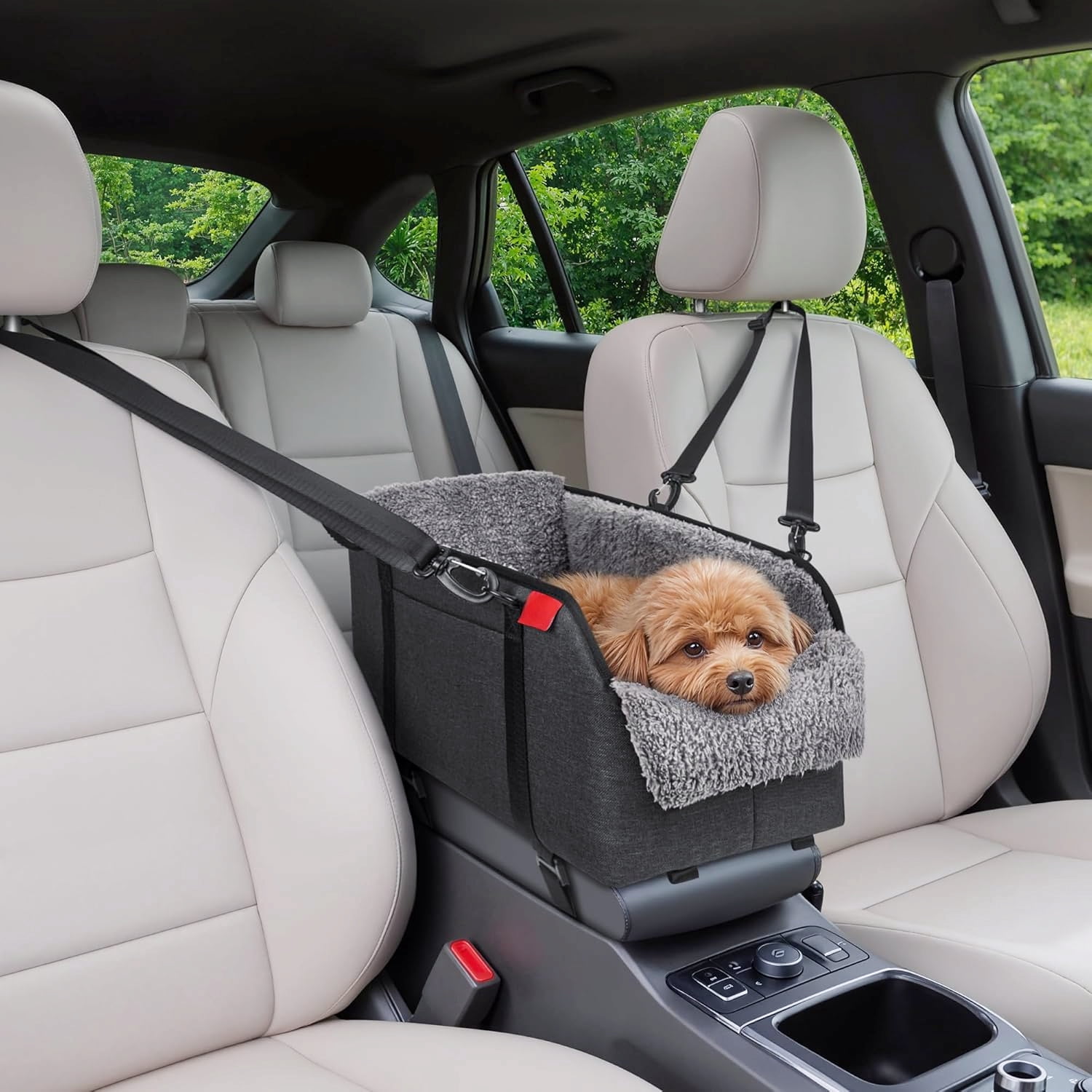Comfort Pet Car Seat for Small Dogs and Cats in Grey with Safety Features