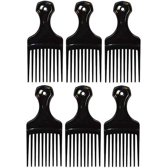 Comfort Axis Plastic Mini Comb and Lift Hair Pick, 3 Pack, Black