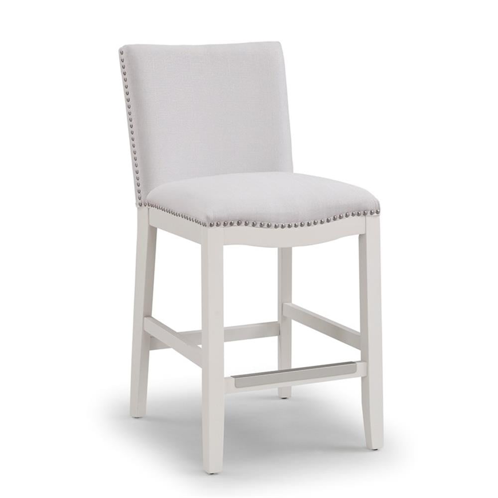 Arissa Snow White Leather-Wood Adjustable Counter Stool