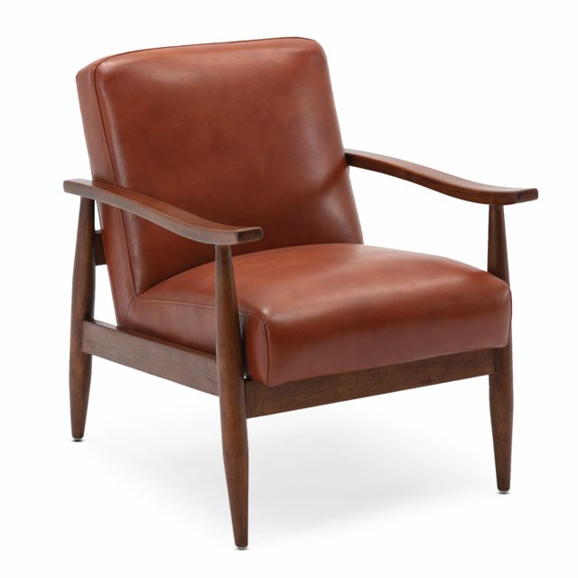 Comfort Pointe Austin Accent Chair, Caramel Faux Leather, Modern Wooden