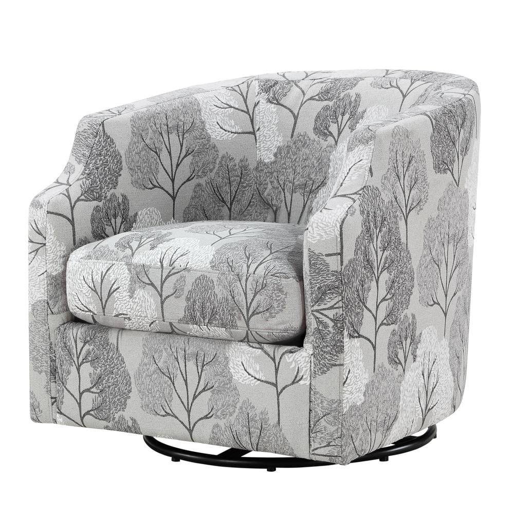 Comfort Pointe Banyon Gray Floral Fabric Upholstered Swivel Glider Barrel Chair