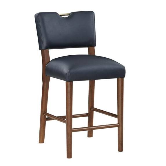 Comfort Pointe Bonito 26" Faux Leather & Wood Counter Stool in Blue/Walnut