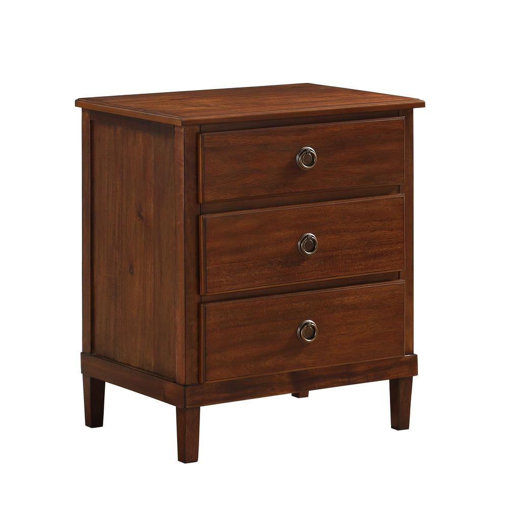 Cambridge Brown Acacia Veneer 3-Drawer Nightstand