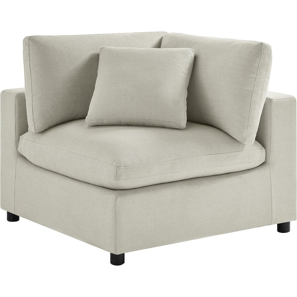 Casella Beige Fabric Square Arm Accent Chair with Wood Frame