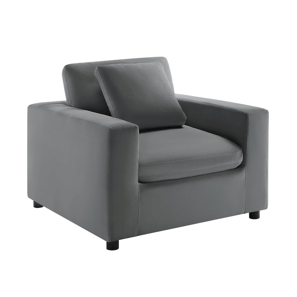 Casella Charcoal Performance Fabric Modern Armchair with Black Wood Legs