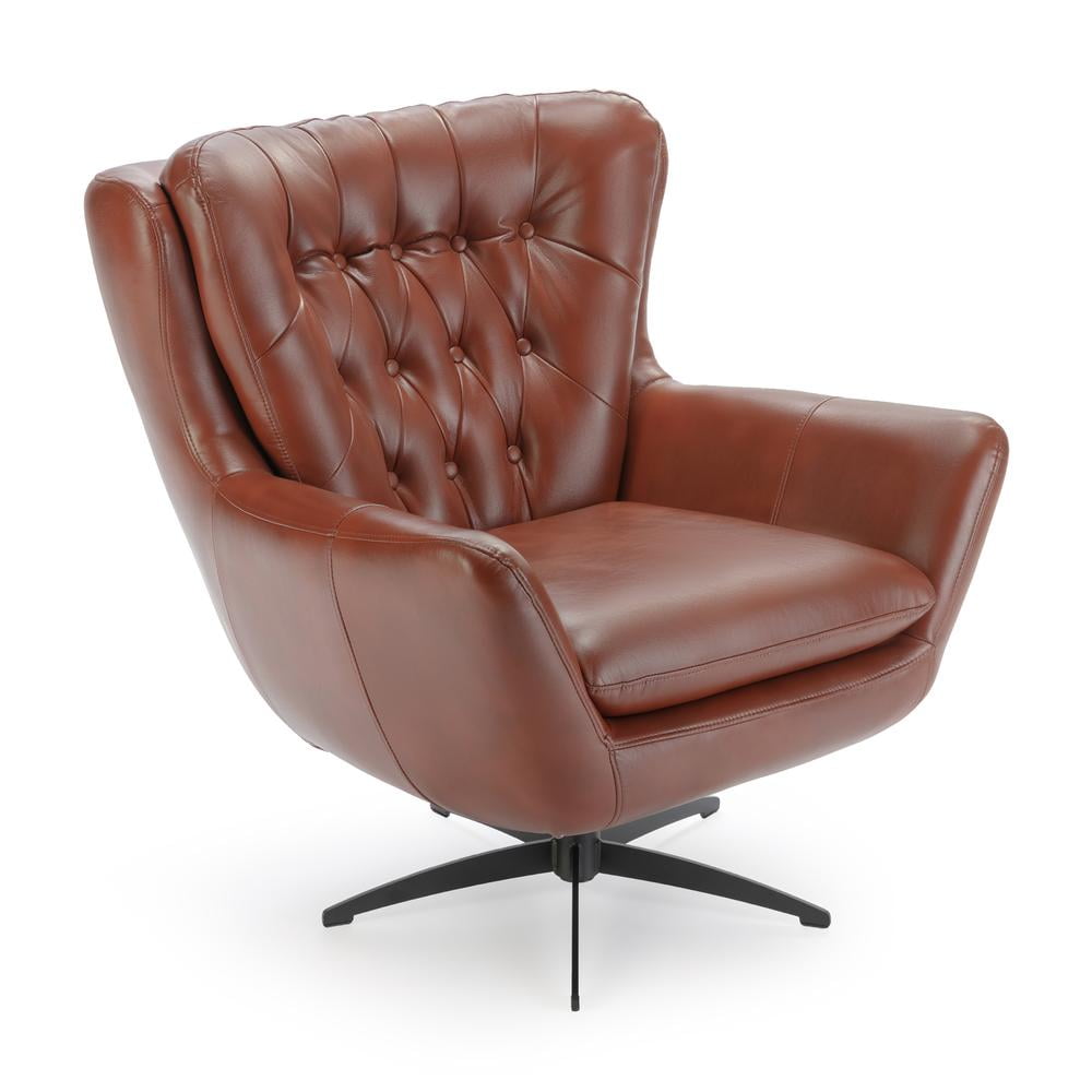 Midnight Blue Faux Leather Swivel Accent Chair with Manufactured Wood