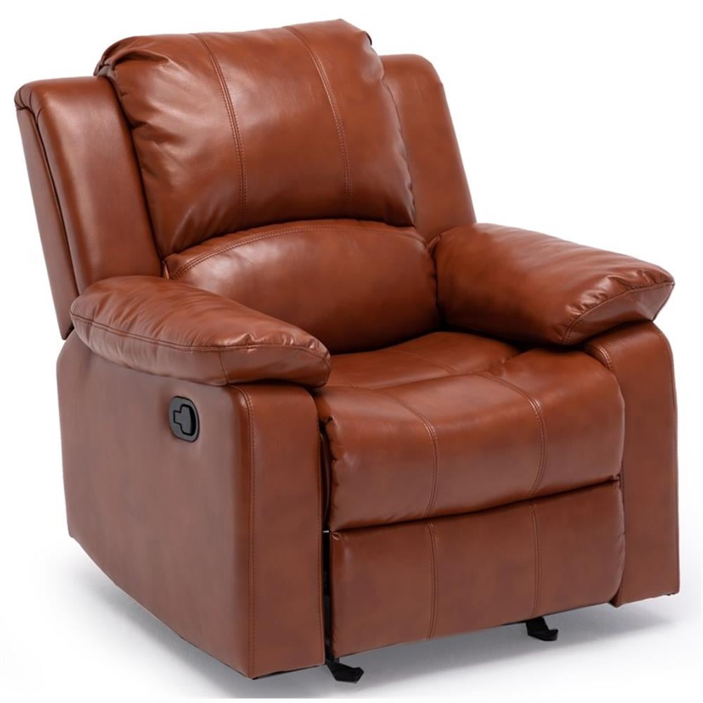 Clifton Caramel Faux Leather Glider Recliner with Wood Frame
