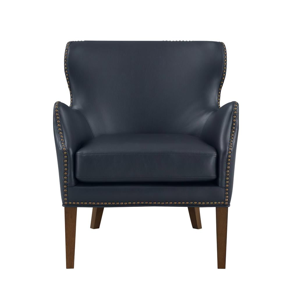 Midnight Blue Faux Leather Accent Chair with Wood Legs