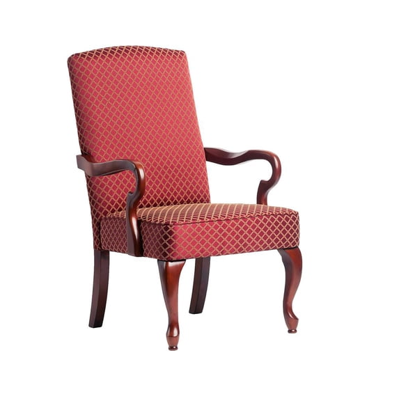 Comfort Pointe Derby Red Jacquard Fabric Gooseneck Solid Wood Arm Chair