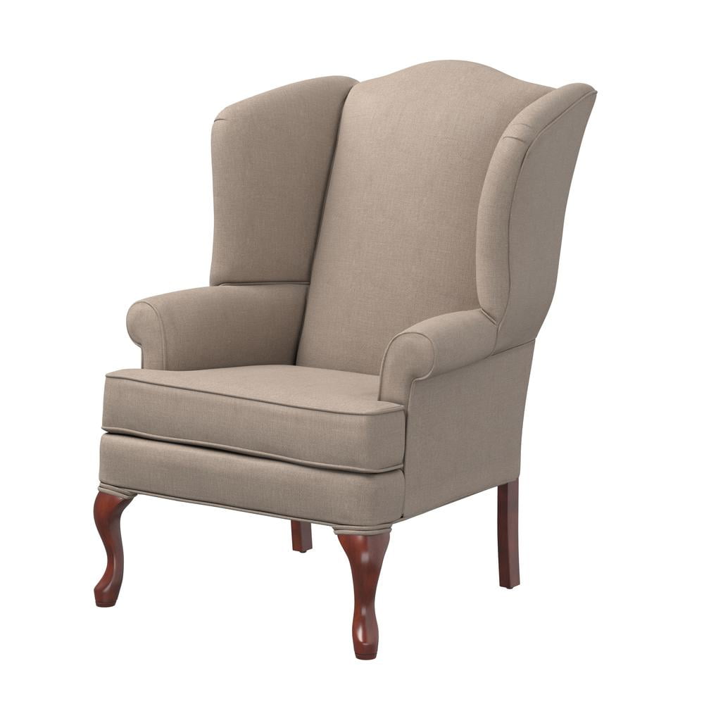 Handcrafted Beige Linen-Textured Traditional Wingback Chair